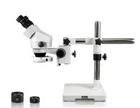 Vision Scientific VS-3EZ-IFR07 Binocular Zoom Stereo Microscope, 10x WF Eyepiece, 0.7X-4.5X Zoom, 3.5X-90x Magnification, 0.5X & 2X Auxiliary Lens, Single Arm Boom Stand, 144-LED Ring Light
