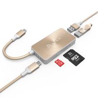 USB C Hub, Adam Elements 5 in 1 Aluminum Multi Port Adapter Type C Combo, Pass Through Charging Adapter, 2 USB 3.0 Ports, SD/Micro Card Reader Compatible for Mac, Windows, Chromebook (Gold)