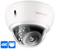 【Newest】 ONWOTE UltraHD 4K 8MP IP PoE Security Camera Dome, Hikvision Compatible, 3840x2160 8-Megapixel, Indoor/Outdoor, 100ft NightVision, 110° View Angle, IP66 Weatherproof, Vandalproof, Onvif