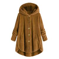 Briskorry Womens Thicken Fleece Fur Coat Winter Plus Size Outwear Hooded Loose Long Sleeve Button Jacket Overcoat Yellow