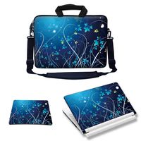 Meffort Inc Laptop Bundle Deal - Includes Neoprene Laptop Bag with Side Pocket Adjust Shoulder Strap with Matching Skin Sticker Decal & Mouse Pad (15.6 Inch, Blue Mini Flower Swirl)