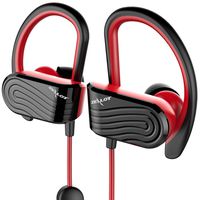 Bluetooth Headphones, Wireless Earbuds Waterproof Sport Headphones w/Mic,Bluetooth 5.0, HiFi Stereo Sweatproof Bluetooth Earbuds for Running Gym Workout 8 Hour Noise Cancelling Headsets(Black-red)