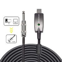 HOSONGIN USB Guitar Cable - USB Interface Male to 6.35mm 1/4" TS Mono Electric Guitar Converter Cable (10 Ft, Black)
