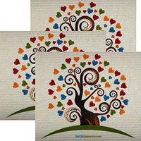 Heart Tree Set of 3 Each Swedish Dishcloths | ECO Friendly Absorbent Cleaning Cloth | Reusable Cleaning Wipes