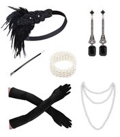 1920s Accessories Headband Necklace Gloves Cigarette Holder Flapper Costume Accessories Set for Women(1111N)