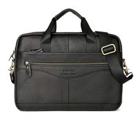 Men's Handmade Leather Laptop Business Briefcase Handbag Messenger Shoulder Bag (black)