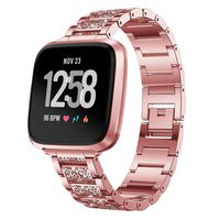 Compatible for Fitbit Versa Bands, BIYATE Bling Stainless Steel Metal Replacement Women Bracelet with Rhinestone Starp Versa Band for Fitbit Versa Sports Smart Watch Fitness