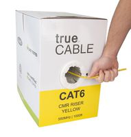 Cat6 Riser (CMR), 1000ft, Yellow, 23AWG 4 Pair Solid Bare Copper, 550MHz, ETL Listed, Unshielded Twisted Pair (UTP), Bulk Ethernet Cable, trueCABLE