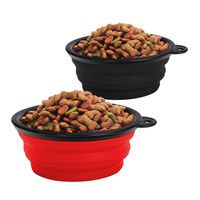KIQ Pop-up Dog Bowl & Pet Bowl Collapsible Travel Silicone Camping/Hiking/Walking Crate Dish Bowl with Carabiner Clip [2 Cup Set] Travel-Size Folding Dog Portable (Black/Red, Large)