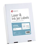MACO Laser/Ink Jet White Address Labels, 1 x 4 Inches, 20 Per Sheet, 5000 Per Box (ML-2000B)