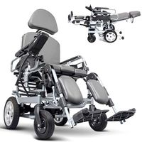 DONGBALA Electric Wheelchair, Powerchair with Potty Tray Table Headrest Folding Travel Wheelchair Drive with Electric Power Or S Manual for Disabled Elderly 600W Motor Gray