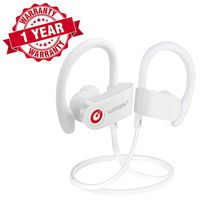 Woozik S102 Bluetooth Headphones, Wireless Sport Earbuds Waterproof with Microphone and Up to 8 Hour Battery Life for Running Gym Workouts and More (White)