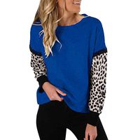 Womens Tops Plus Size Shirts Leapord Print Hoodie Jumpers Sweater Coats Long Sleeve O Neck Outwears Blue