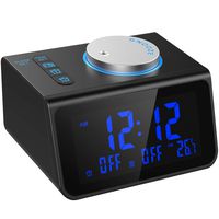 LATME-Alarm-Clock-Radio-for-Heavy-Sleepers W Dual Alarms,3.2'' Digital Display and Dimmer,7 Alarm Sounds,Snooze,2 USB Ports,Bedside FM Radio Clocks with Temp for Bedrooms/Kitchen/Office (Black-Blue)