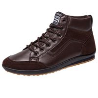 Mens Casual Vintage Lace-up Sneakers Boots Lightweight Mid High Top Athletic Walking Flats Sports Shoes 7-10.5 (US:9, Brown)