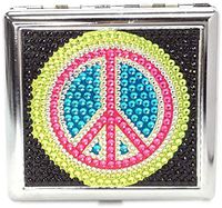 Metal Peace Sign Rhinestone Cigarette Case, Fit King Size, 3102PARTYPS
