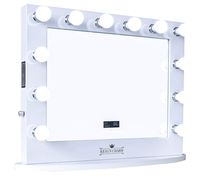 ReignCharm Hollywood Vanity Mirror, Bluetooth Enabled Speakers, LED Light Bulbs, USB Ports and Outlets, 32" L X 27" H, White, 12 Piece