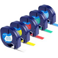 Labelife Compatible Label Tape Replacement for Dymo Plastic Letratag Label Tape (Black on White/Yellow/Red/Blue/Green) Compatible with Dymo Label Maker for LT100H, LT100T, QX50, 12 mm x 4m, 5-Pack