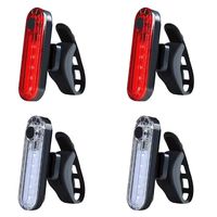 SHEYINJ USB Rechargeable LED Bicycle taillights 4 Sets, Highlight Waterproof Bicycle taillights Accessories Warning Lights, 4 Lighting Modes, White and red Light (Including 4 USB Cables)