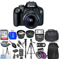 Canon EOS 4000D / Rebel T100 DSLR Camera with 18-55mm f/3.5-5.6 III Top Value 3 Lens Kit Bundle with 64GB Memory Card, Flash, Backpack, Case, Filter Kit and Much More