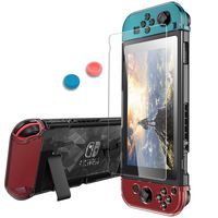 Pakesi for Nintendo Switch Case, Compatible with Nintendo Switch Cover Case and Tempered Glass Screen Protector (360 Degree Full Enclosure Protection) (Grey)