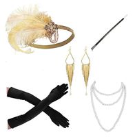 1920s Accessories Headband Necklace Gloves Cigarette Holder Flapper Costume Accessories Set for Women(bf)