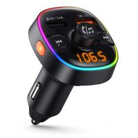 CARPURIDE Bluetooth FM Transmitter for Car, Colorful LED Backlit Bluetooth Car Adapter with Dual USB QC 3.0 Fast Charging, USB Flash Drive/SD Card, Handsfree Car Kit (Black)