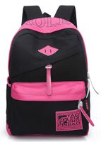 Backpack Hot Sale Unisex School Bag Travel Laptop Bag Shoulders Bag Canvas Multicolor (black&rose)