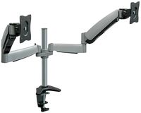 Mount-It! Dual Arm Monitor Mount | Dual Monitor Arm Stand | Two Full Motion Articulating Adjustable Gas Spring | Fits 22 23 24 27 Inch VESA Compatible Computer Screens | C-Clamp Desk Mount
