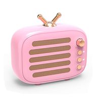 Wireless Stereo Retro Speaker, Dosmix Portable Bluetooth Vintage Speaker with Built-in Mic, 12 Hours Playtime, TF, Aux for Kitchen Bedrooms Party Travel Outdoor Android iOS, Pink