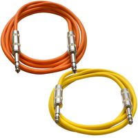 SEISMIC AUDIO - SATRX-3-2 Pack of 3' 1/4" TRS Male to 1/4" TRS Male Patch Cables - Balanced - 3 Foot Patch Cord - Orange and Yellow