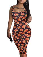 LAGSHIAN Women's Sexy Bodycon Tank Dress Sleeveless Basic Midi Club Dresses Pumpkin