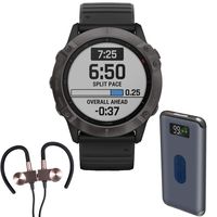 Garmin Fenix 6X Sapphire Multisport GPS Smartwatch with Wireless Earbuds Bundle