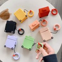 BONTOUJOUR AirPods Case, 3 Pcs Creative Suitcase Shape Stripe Surface Silicone Case Cover Protective Skin for Apple AirPods-Orange+Yellow+Purple