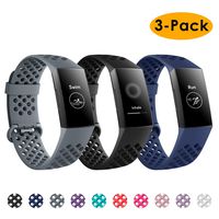 NANW Bands Compatible with Fitbit Charge 3, 3-Pack Silicone Sports Band Breathable Replacement Wristbands Strap Bracelet Bands for Women Men Woven Small Large