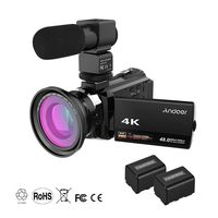 Andoer 4K Camcorder 1080P 48MP WiFi Digital Video Camera Recorder with 2pcs Rechargeable Batteries + 0.39X Wide Angle Macro Lens + External Microphone 3inch Capacitive Touchscreen Night Sight
