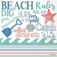 Celebrate the Home Beach-Themed 3-Ply Paper Cocktail Napkins, Beach Rules, 20-Count