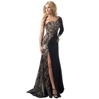Goddessvan Women Formal Wedding Bridesmaid Long Ball Prom Gown Cocktail Dress Patchwork Dress (M, Black)