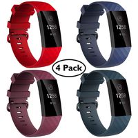 Velavior Waterproof Bands for Fitbit Charge 3/ Charge3 SE, Pack of 4, Soft Adjustable Replacement Wristbands for Women Men Small Large (Navy/Red/Sangria/Darkslategray, S: for 5.5"-7.1" Wrist)