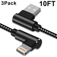 90 Degree iPhone Charger 10 FT Braided Lightning Cable 3 Pack Right Angle Charging & Syncing Cord Compatible with iPhone/XS/XR/X/8/7/6/iPad etc.(Black White,10ft)
