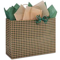 NW Hunter Gingham Paper Shopping Bags - Vogue Size - 16 x 6 x 12in. - 100 Pack