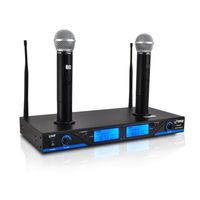 Pyle 16 Channel Wireless Microphone System - Portable UHF Digital Audio Mic Set with 2 Handheld Dynamic Mic, Receiver, Dual Detachable Antenna, Power Adapter - For Karaoke, PA, DJ Party - Pyle Pro PDWM2560