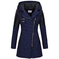 jin＆Co Pea Coat for Women Winter Thick Warm Slim Hoodies Parka Coat Trench Coat Zipper Outwear Overcoat Navy