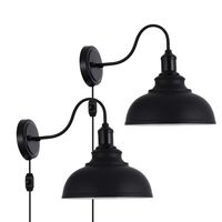 Larkar Dimmable Vintage Wall Lamp Black Industrial Vintage Farmhouse Wall Sconce Lighting Gooseneck Wall Light Fixture with Plug in Cord and On Off Toggle Switch for Bedroom Nightstand, Set of 2