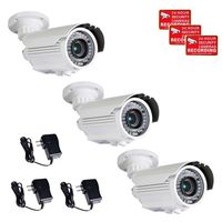 VideoSecu 3 Pack CCD Home CCTV Video IR Zoom Bullet Security Cameras 700 TVL Outdoor Day Night 4-9mm Zoom Focus Lens 42 Infrared LEDs for DVR Surveillance with Power Supplies WR5