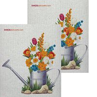 SWEDEdishcloths Swedish Dishcloth Set of 2 Each Swedish Dishcloths Flowers in Pail Design | Eco Friendly Cleaning Absorbent Cloth Eco Friendly Cleaning Wipes