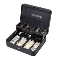 LIANTRAL Upgrade Cash Box, Money Box - Tiered Coin Tray with Lid, 5 Compartment Cash Lock Box Storage and Security(12.5 x 9.7 x 3.6 Inches), Black