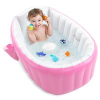 Inflatable Baby Bathtub, Pawsky Portable Toddler Bathtub Baby Bath Tub Non Slip Travel Bathtub Mini Air Swimming Pool Kids Thick Foldable Shower Basin, Pink