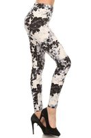 R551-OS Black Floral Print Fashion Leggings, One Size