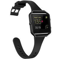 Amcute Compatibe for Fitbit Blaze Band Slim Narrow Thin Silicone Replacement Wristband with Metal Frame for Fitbit Blaze Bands Women Men Small Large (Black&Black, Small)
